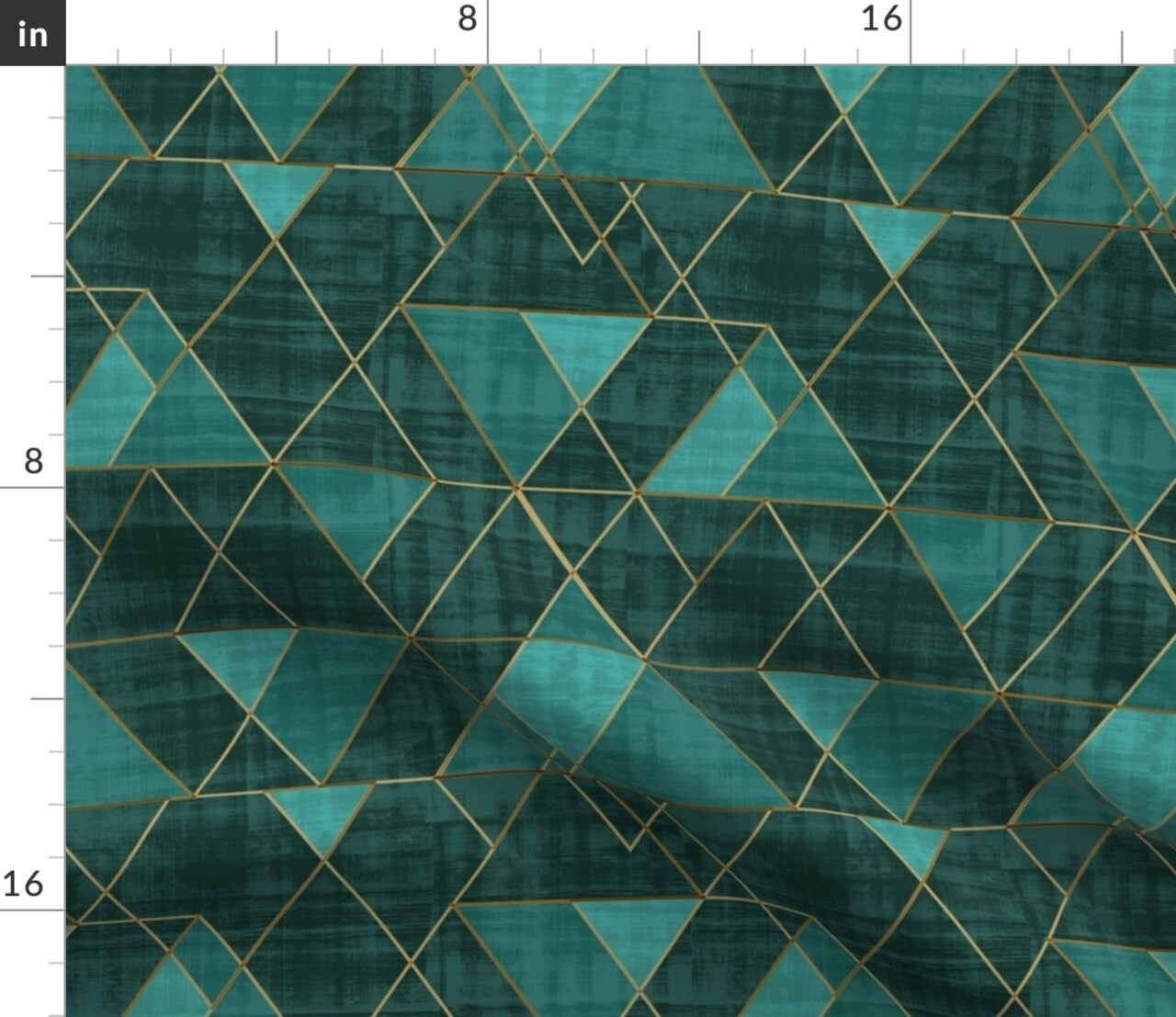 Geometric Modern Triangles Abstract Blue Green Gold Boho Glam Custom Printed Fabric by Spoonflower Various Fabrics by the Yard or Fat Quarter